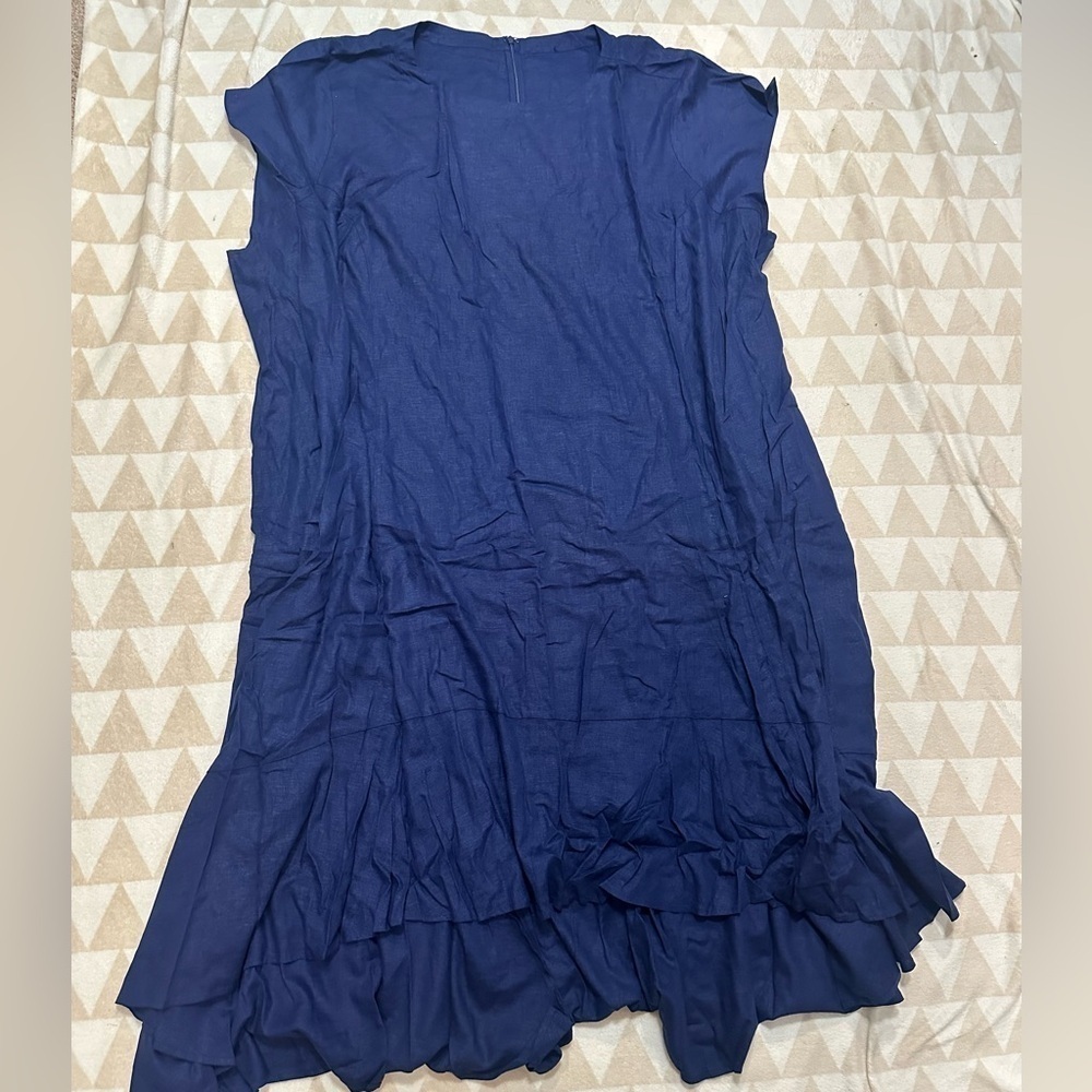Universal standard sunset linen flounce dress in blue - Picture 3 of 4
